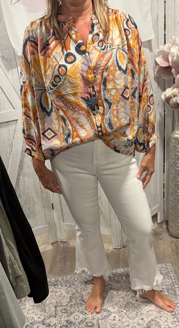 Printed Boho Button Down Blouse