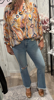 Printed Boho Button Down Blouse
