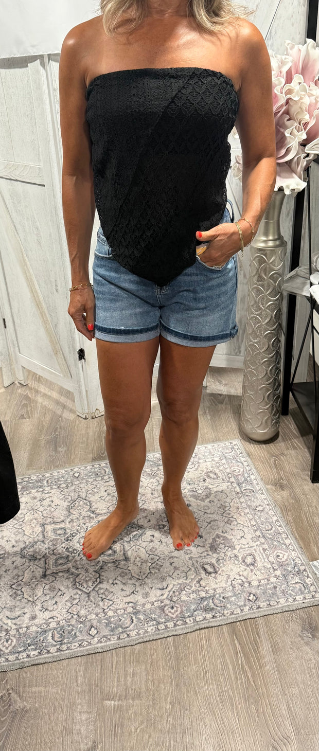 Black Lace Bandana Top