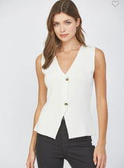 Cream Gold Buttton Closure Sweater Vest