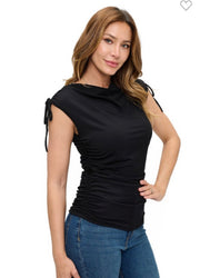 Black Ruched Tie Shoulder Top