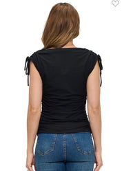 Black Ruched Tie Shoulder Top