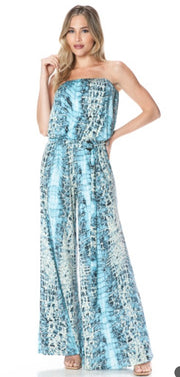 Aqua Print Tube Jumpsuit With Matching Belt