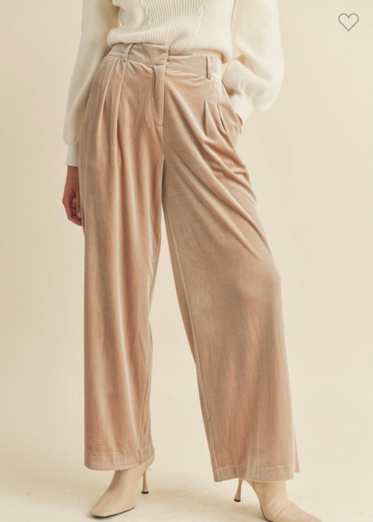 Taupe Wide Leg Velvet Pants- Also available in Black