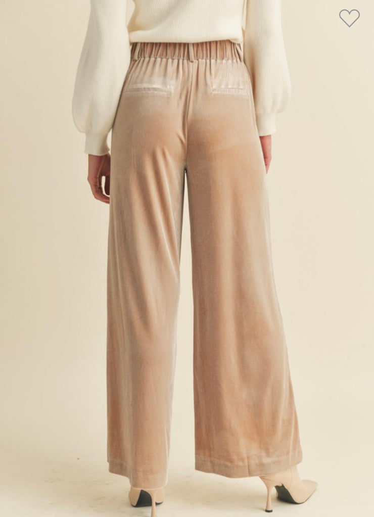 Taupe Wide Leg Velvet Pants- Also available in Black
