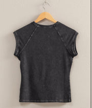 Black Mineral Washed Fitted Cap Sleeve Top