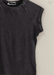 Black Mineral Washed Fitted Cap Sleeve Top