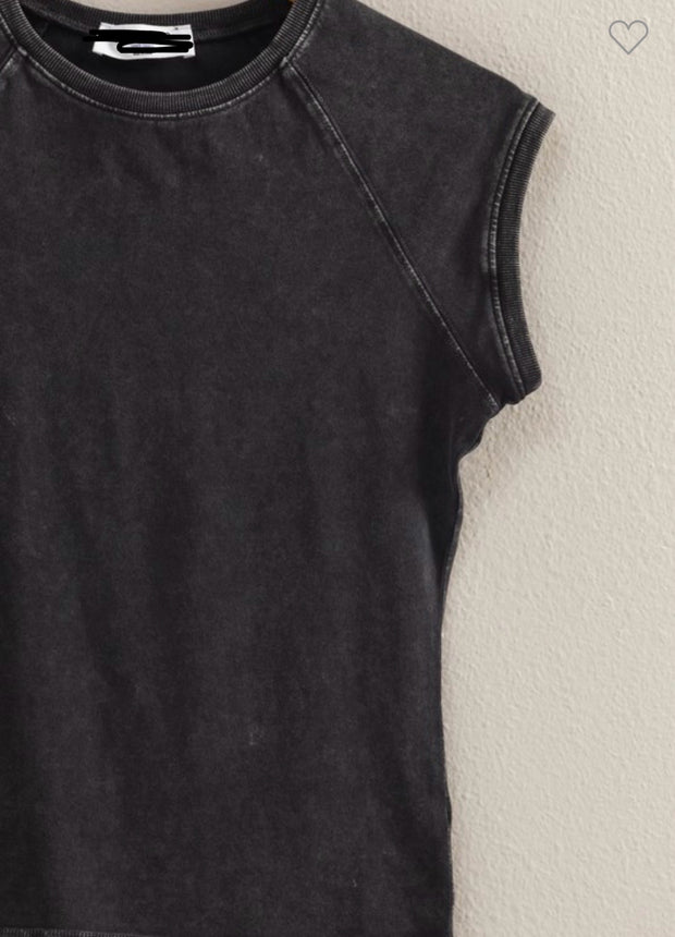 Black Mineral Washed Fitted Cap Sleeve Top