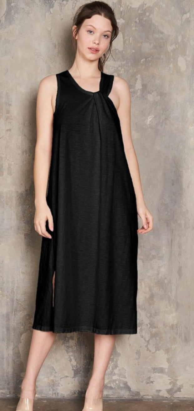 Black Asymmetric Shirring Dress