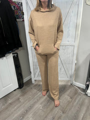 Camel Loungewear Knitted Hoodie & Pants- 2PC Set