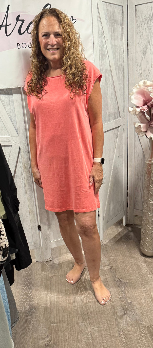 Short Sleeve T Shirt Dresses- Available in Indigo & Coral