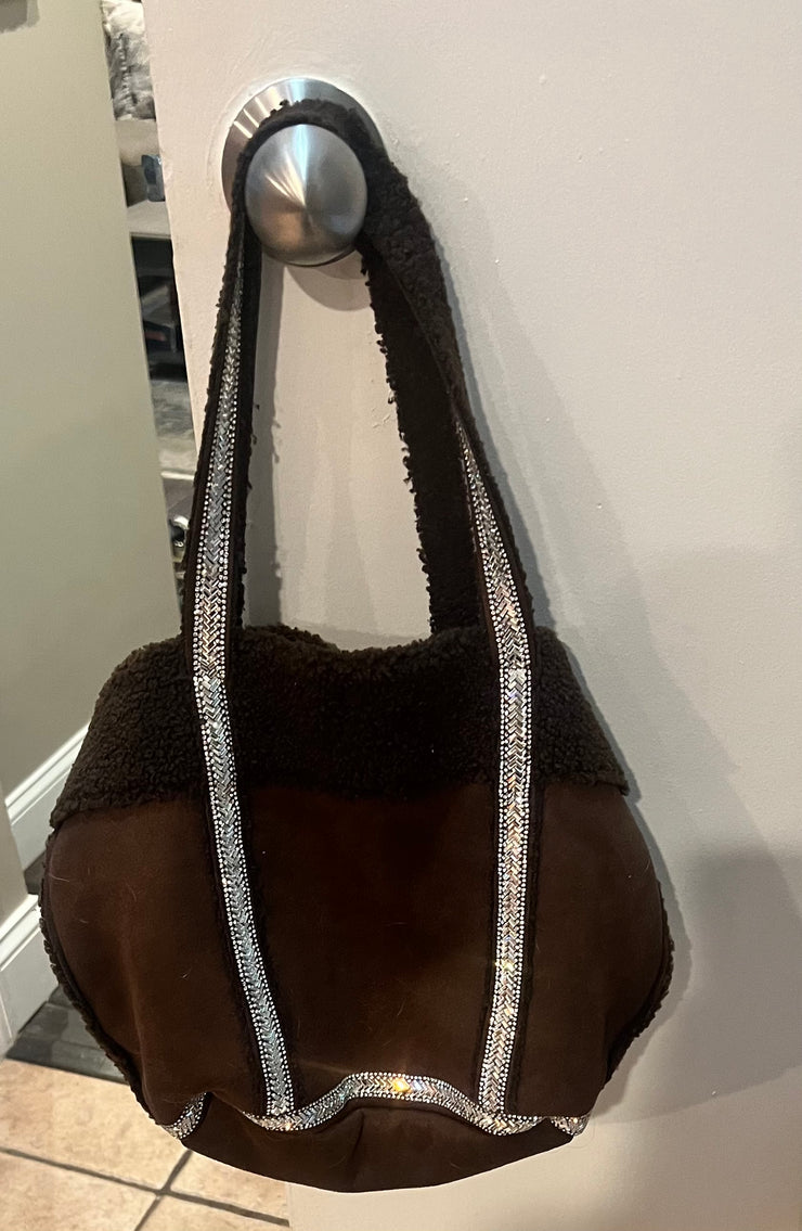 Brown Sherpa Rhinestone Bag