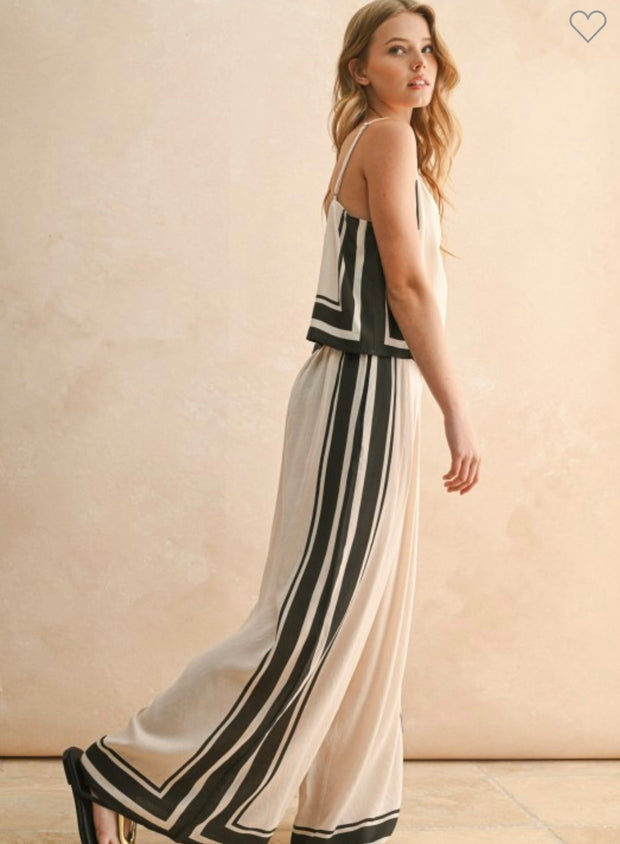 Tan/Black Border Stripe Pattern Tank-Matching Pants Available