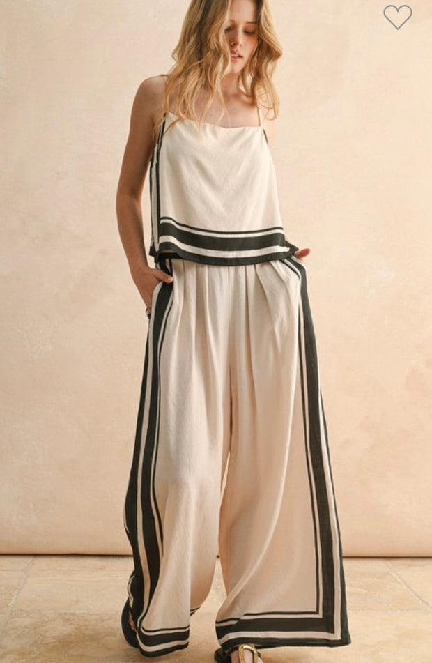 Tan/Black Border Stripe Pattern Pants- Matching Top Available