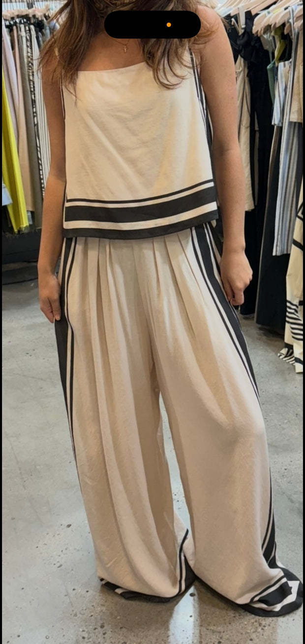 Tan/Black Border Stripe Pattern Pants- Matching Top Available