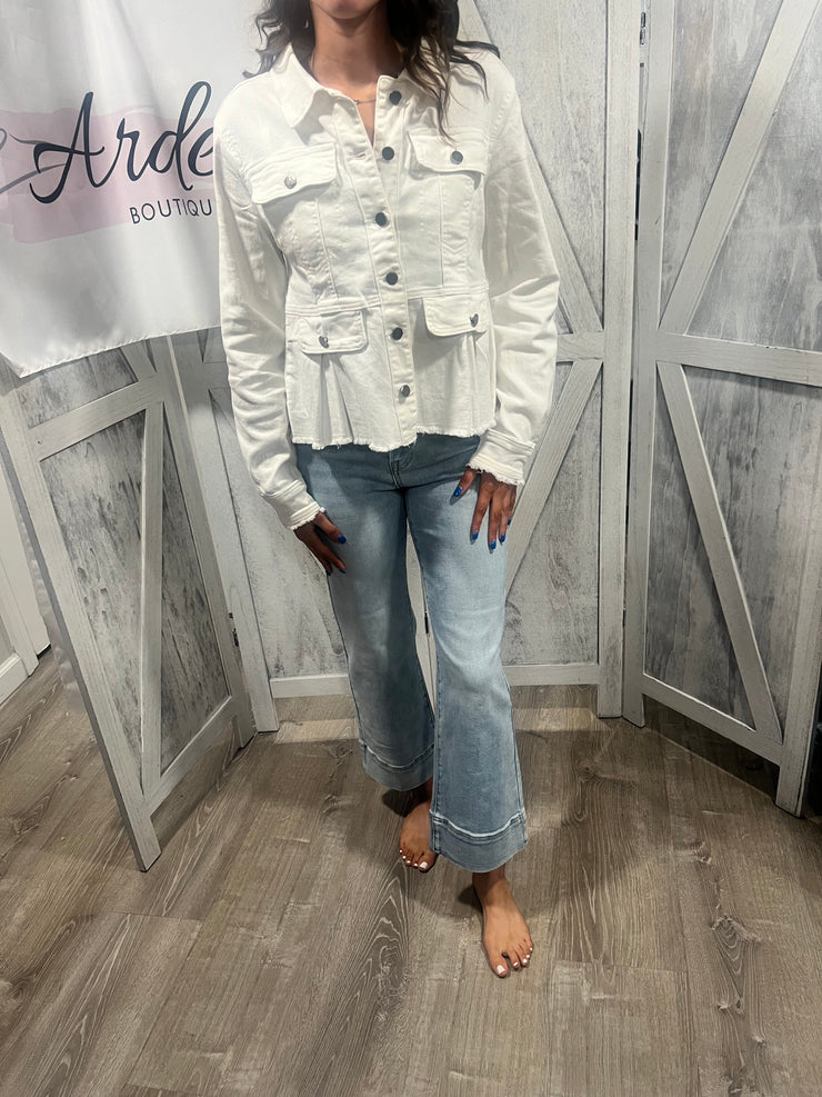 Ivory Washed Denim Peplum Jacket