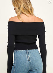 Black Knit Off The Shoulder Sweater