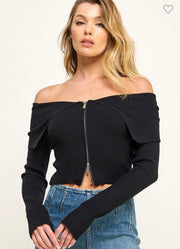 Black Knit Off The Shoulder Sweater