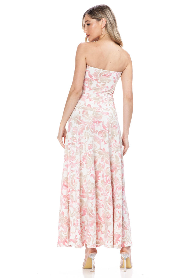 Ivory Print Tube Flare Maxi Dress