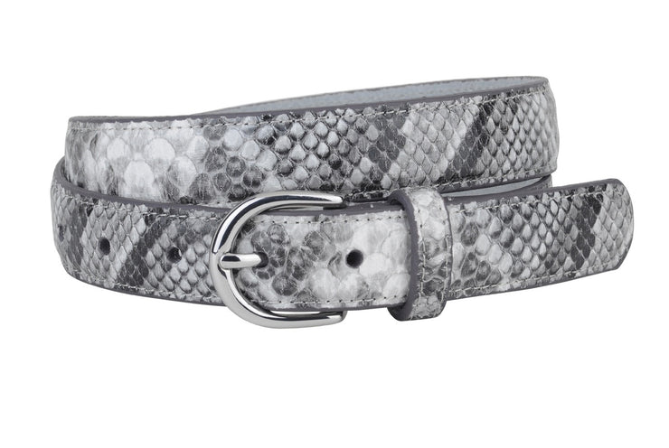 Grey/Silver Hue Snake Skin Pattern Belt With Silver Buckle-  1" Width