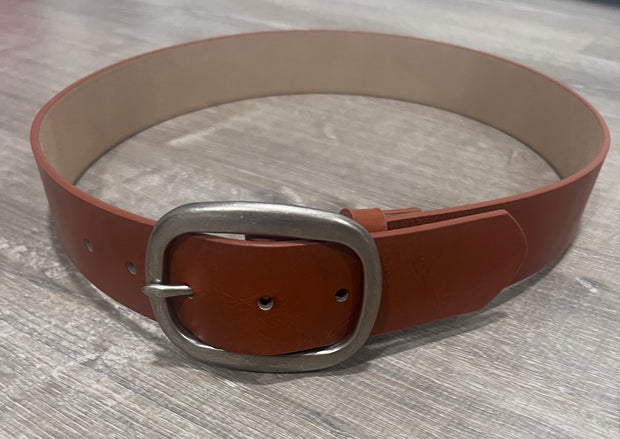 Cognac Vegan Leather Belt With Antique Silver Buckle