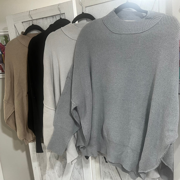 Oversized Comfy Ribbed Sweater- Available in 3 Colors: Black, Light Grey, Grey & Taupe