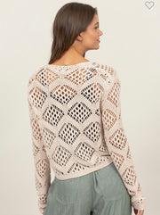 Crochet Knit Tie-Front Cardigan- Available in Black & Beige