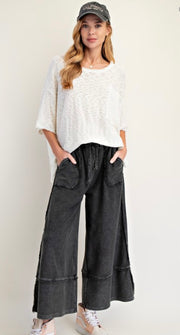 Black Mineral Washed Wide Leg Pant