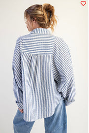 Denim Long Sleeve Striped Button Down Top