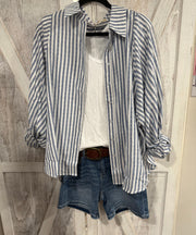 Denim Long Sleeve Striped Button Down Top