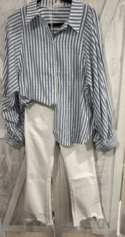 Denim Long Sleeve Striped Button Down Top