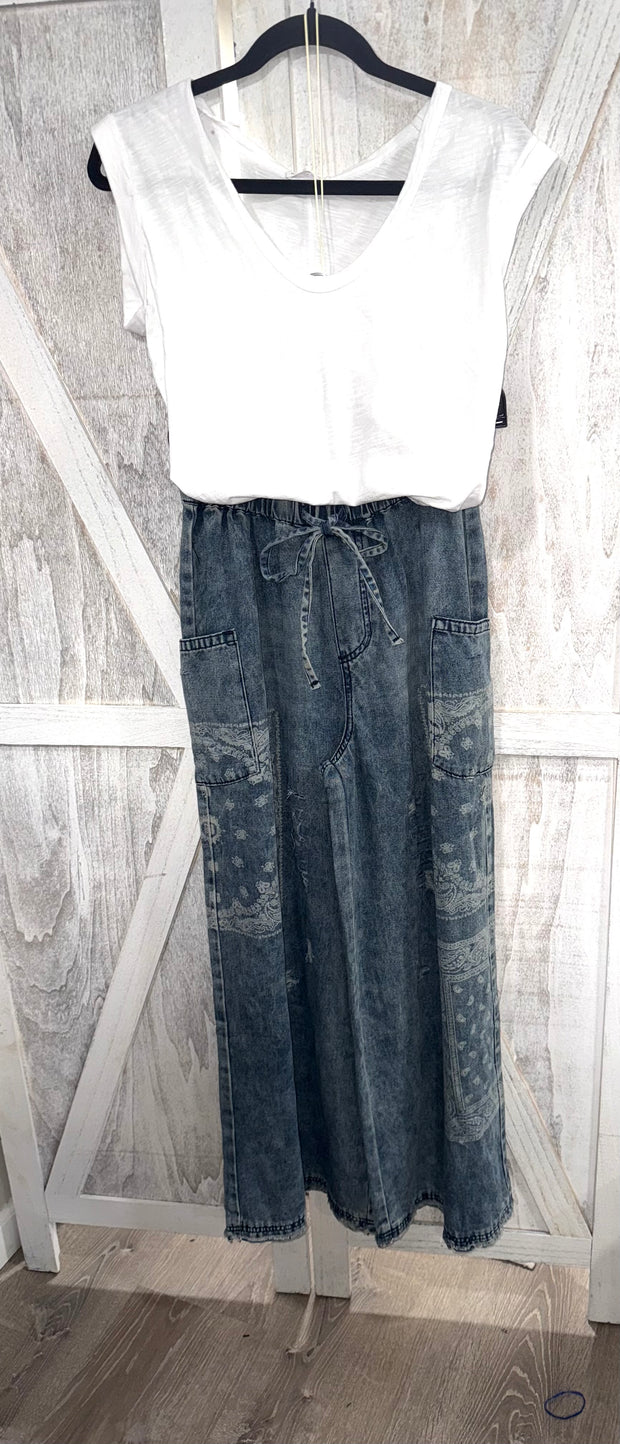Patchwork Printed Washed Denim Pants