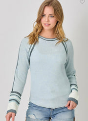 Ice Blue Raglan Sleeve Trim Detail Top