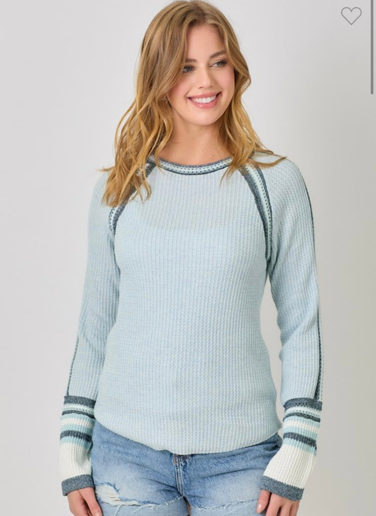 Ice Blue Raglan Sleeve Trim Detail Top