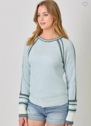 Ice Blue Raglan Sleeve Trim Detail Top