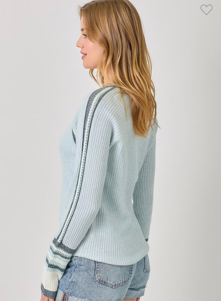 Ice Blue Raglan Sleeve Trim Detail Top