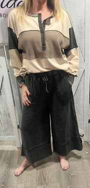 Black Mineral Washed Wide Leg Pant