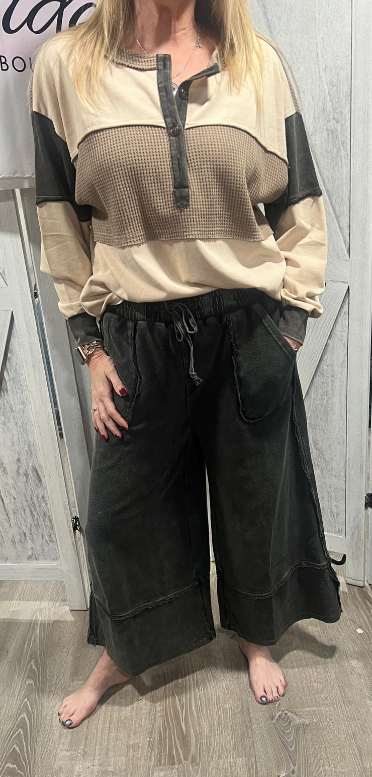 Black Mineral Washed Wide Leg Pant