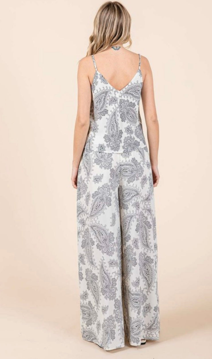 Black/Cream Paisley Print Cami & Pant Set