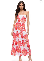 Floral Print Tube Flare Maxi Dress