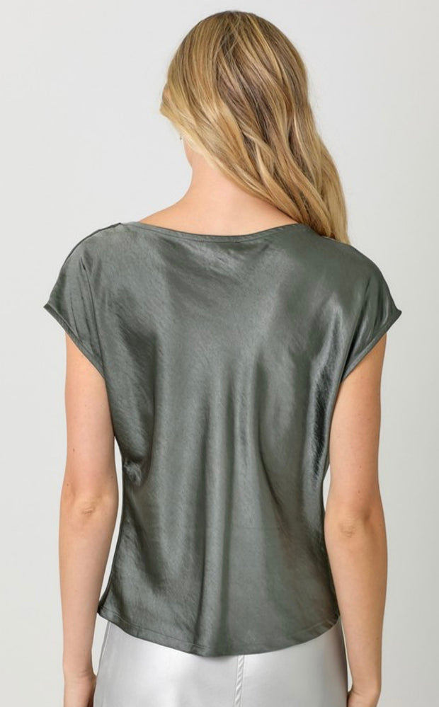 Dark Moss Satin Cowl Top