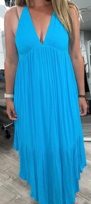 Turquoise Blue Handkerchief Drape Halter Dress -Available in Black Too