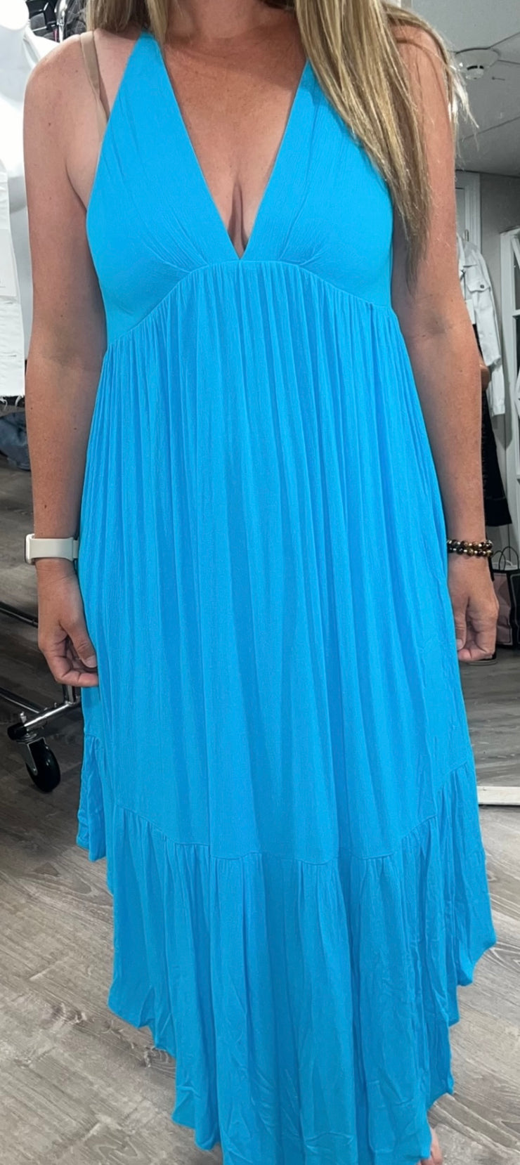 Turquoise Blue Handkerchief Drape Halter Dress -Available in Black Too Turquoise Blue Handkerchief Drape Halter Dress -Available in Black Too