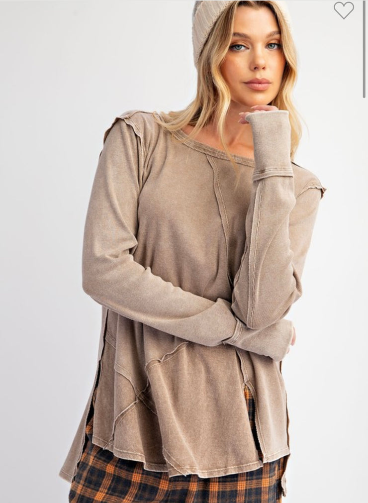 Coffee Rib Knit Material Washed Tunic