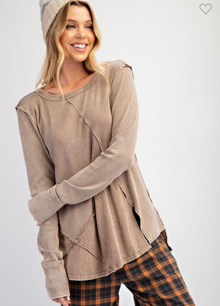 Coffee Rib Knit Material Washed Tunic