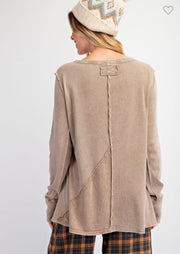 Coffee Rib Knit Material Washed Tunic