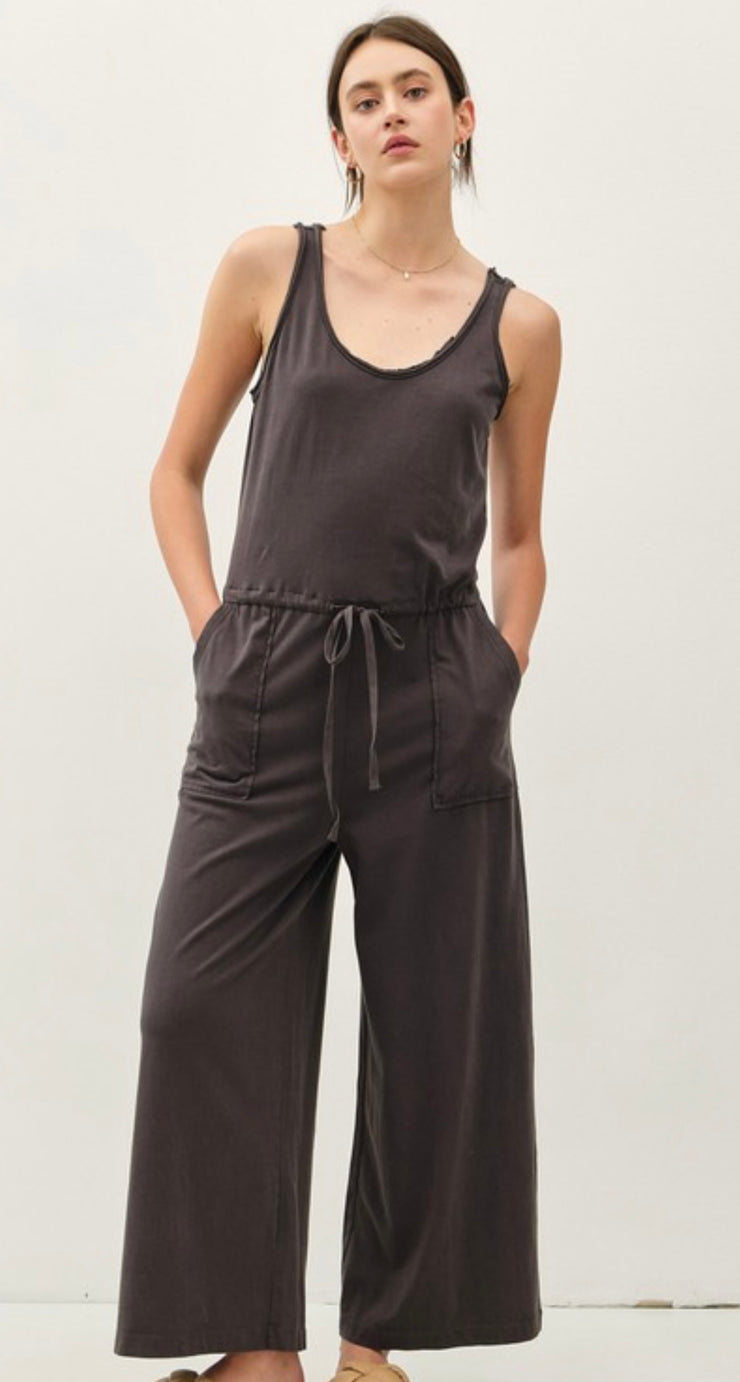 Charcoal Cotton Tank Wide Leg Jumpsuit