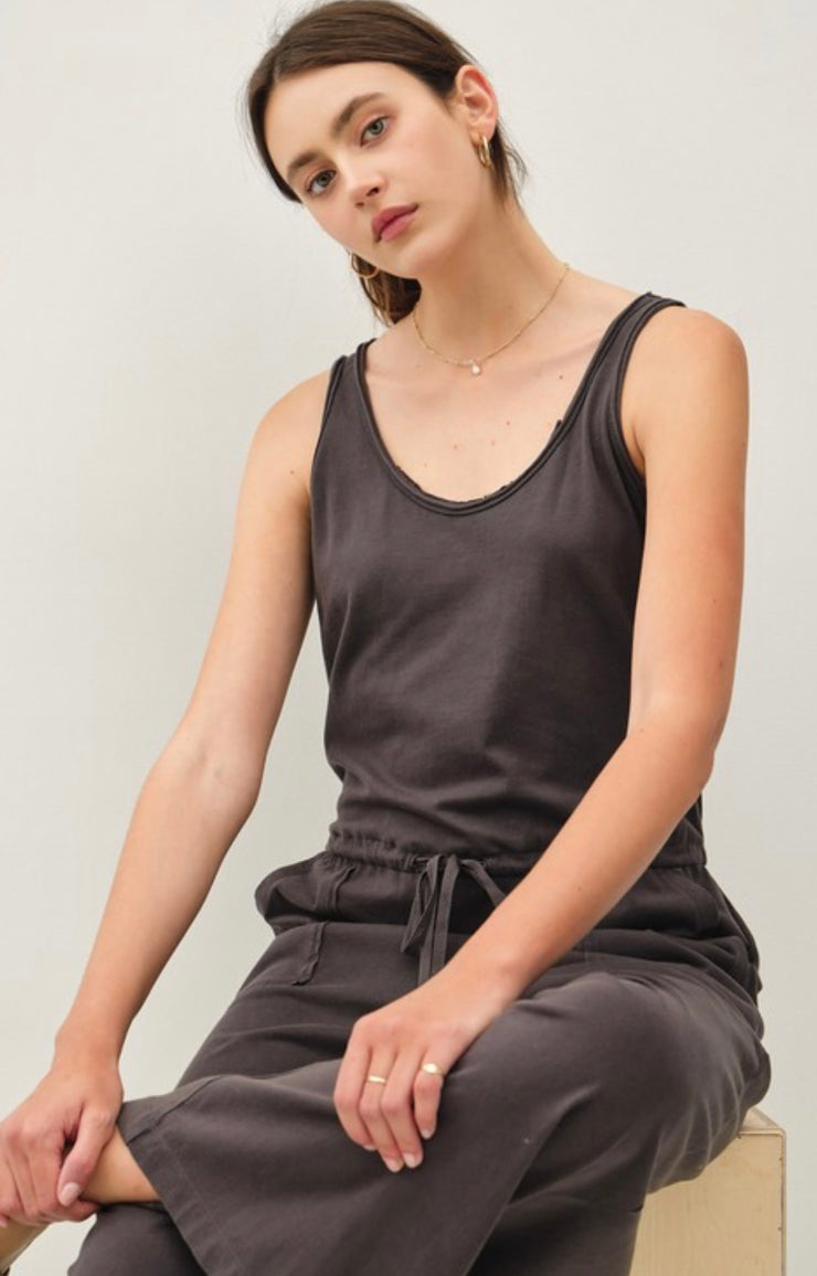 Charcoal Cotton Tank Wide Leg Jumpsuit