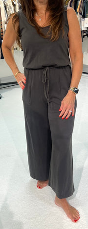 Charcoal Cotton Tank Wide Leg Jumpsuit