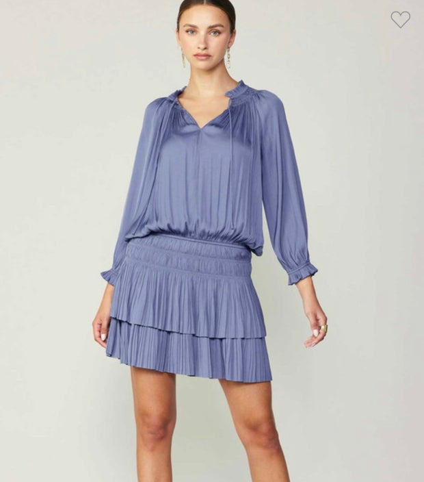 Dusty Blue 3/4 Sleeve Pleated Dress (Available in 3 Colors)